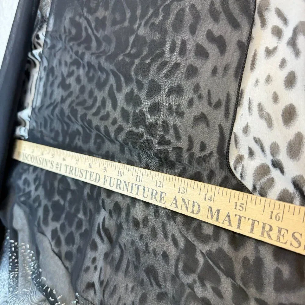 Sheer Leopard Print Kimono Cardigan Open Front Black Gray Layered Flowy OSFM
